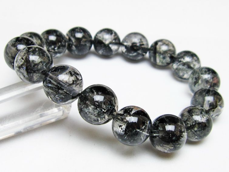ブラックエレスチャルクォーツ ブレスレット 14mm 一点物 111-53841
