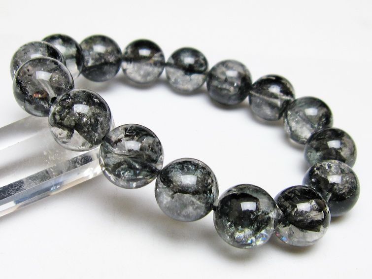 ブラックエレスチャルクォーツ ブレスレット 14mm 一点物 111-53845