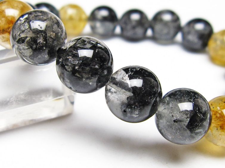 ブラックエレスチャルクォーツ ブレスレット 11mm 一点物 111-53882