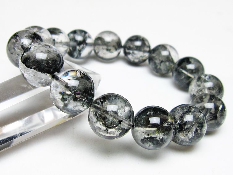 ブラックエレスチャルクォーツ ブレスレット 14mm 一点物 111-54117