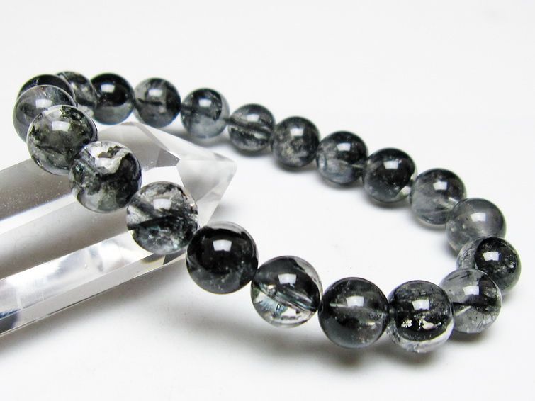 ブラックエレスチャルクォーツ ブレスレット 10mm メール便可 一点物 111-54136