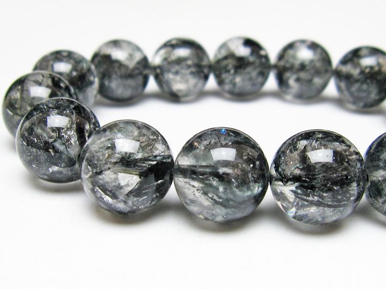 ブラックエレスチャルクォーツ ブレスレット 14mm 一点物 111-54157