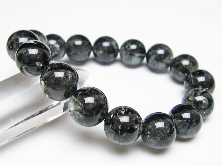 ブラックエレスチャルクォーツ ブレスレット 14mm 一点物 111-54158