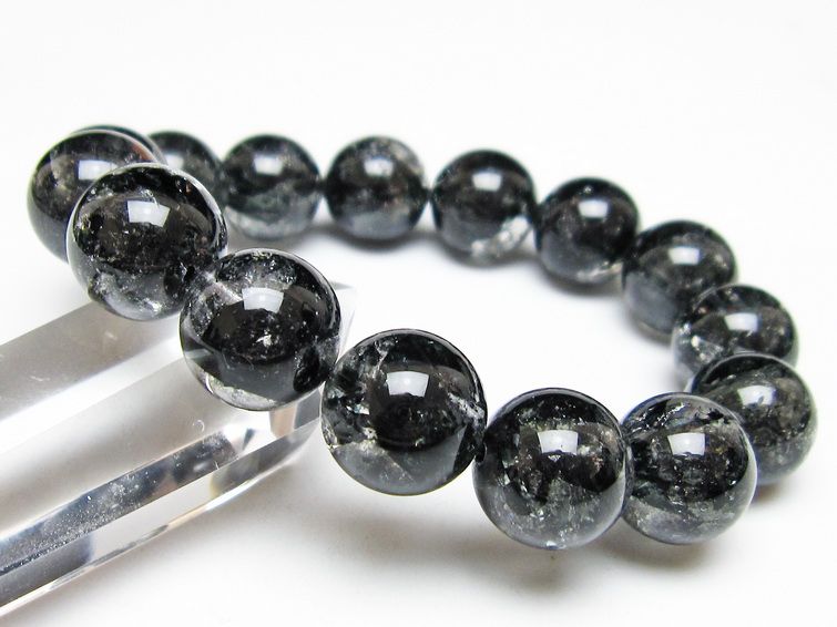 ブラックエレスチャルクォーツ ブレスレット 14mm 一点物 111-54176