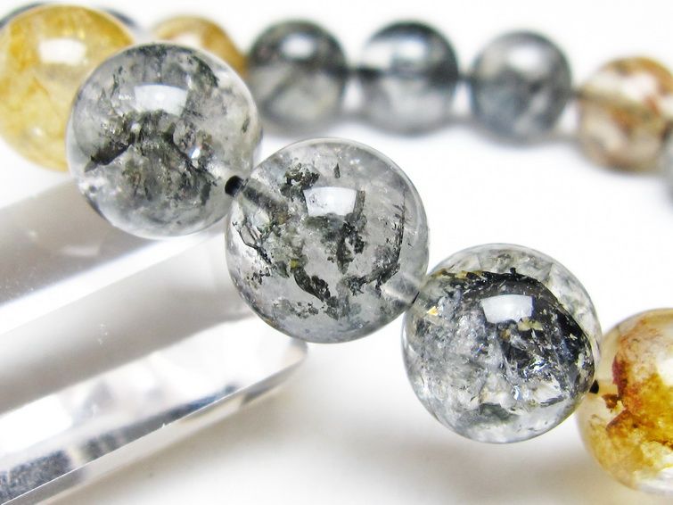 ブラックエレスチャルクォーツ ブレスレット 14mm 一点物 111-54202