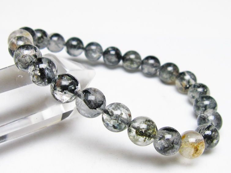 ブラックエレスチャルクォーツ ブレスレット 8mm メール便可 一点物 111-54214