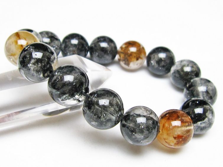 ブラックエレスチャルクォーツ ブレスレット 14mm 一点物 111-54241
