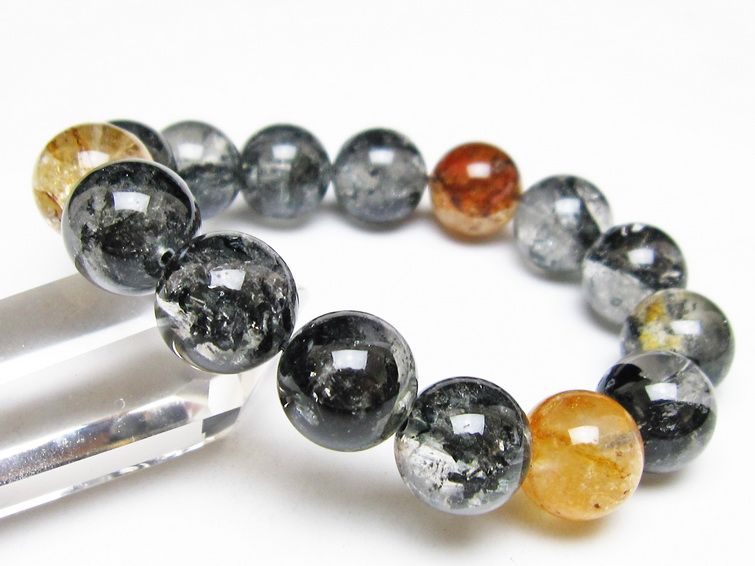 ブラックエレスチャルクォーツ ブレスレット 14mm 一点物 111-54259