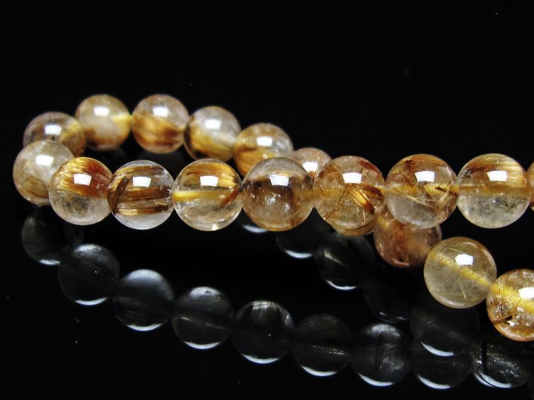 ルチルクォーツ ブレスレット 8mm タイチンルチル ブレス ブラウンゴールド メール便可 一点物 111-54595