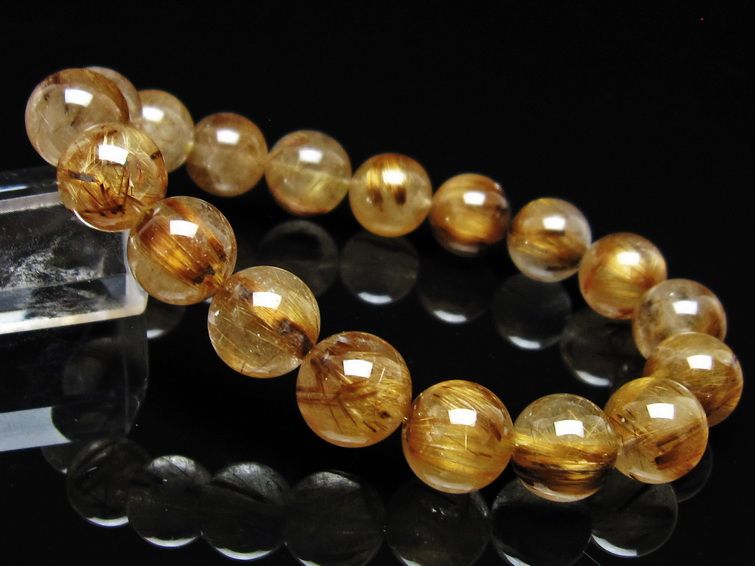 ルチルクォーツ ブレスレット 12mm タイチンルチル ブレス ブラウンゴールド 一点物 111-54602