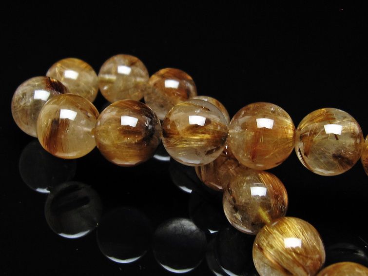 ルチルクォーツ ブレスレット 12mm タイチンルチル ブレス ブラウンゴールド 一点物 111-54602