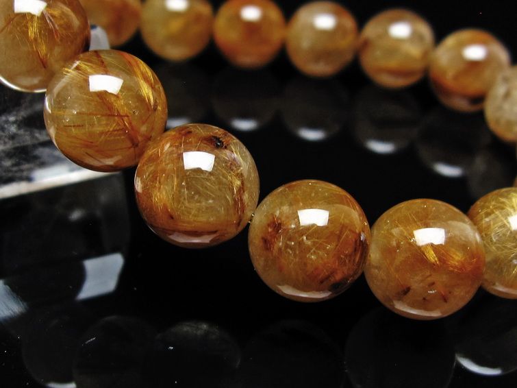 ルチルクォーツ ブレスレット 12mm タイチンルチル ブレス ブラウンゴールド 一点物 111-54604