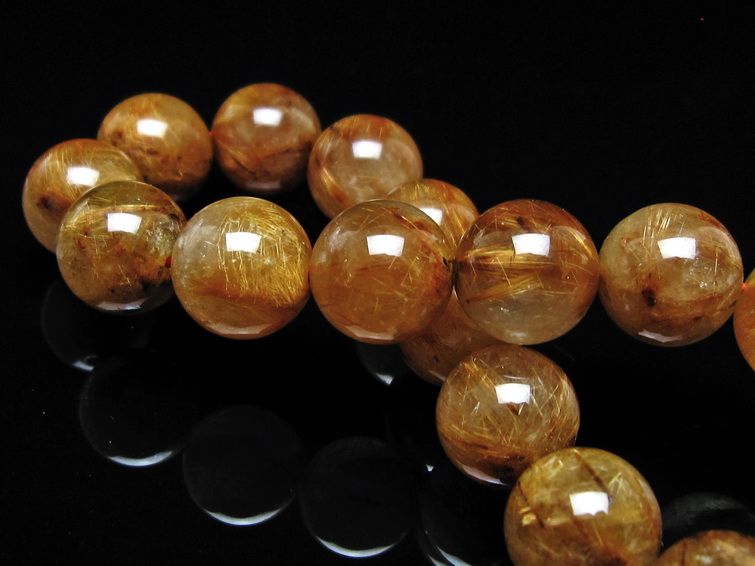ルチルクォーツ ブレスレット 13mm タイチンルチル ブレス ブラウンゴールド 一点物 111-54620