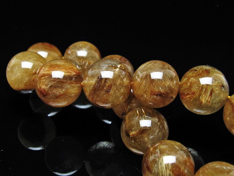 ルチルクォーツ ブレスレット 15mm タイチンルチル ブレス ブラウンゴールド 一点物 111-54622