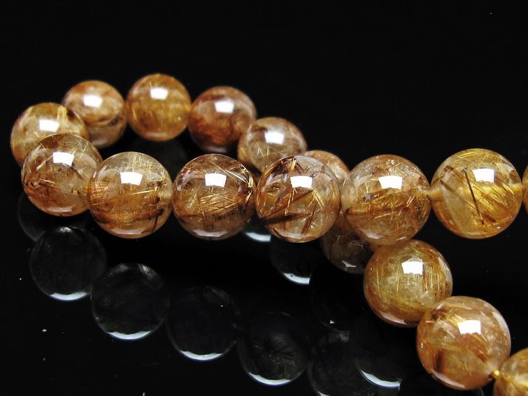 ルチルクォーツ ブレスレット 10mm タイチンルチル ブレス ブラウンゴールド 一点物 111-54623