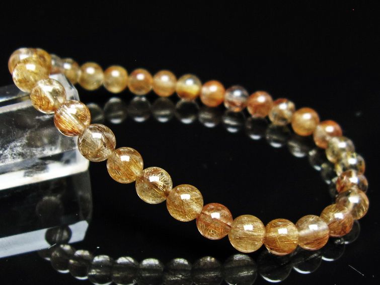 ルチルクォーツ ブレスレット 6mm タイチンルチル ブレス ブラウンゴールド メール便可 一点物 111-54638