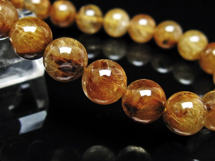 ルチルクォーツ ブレスレット 10mm タイチンルチル ブレス ブラウンゴールド 一点物 111-54643