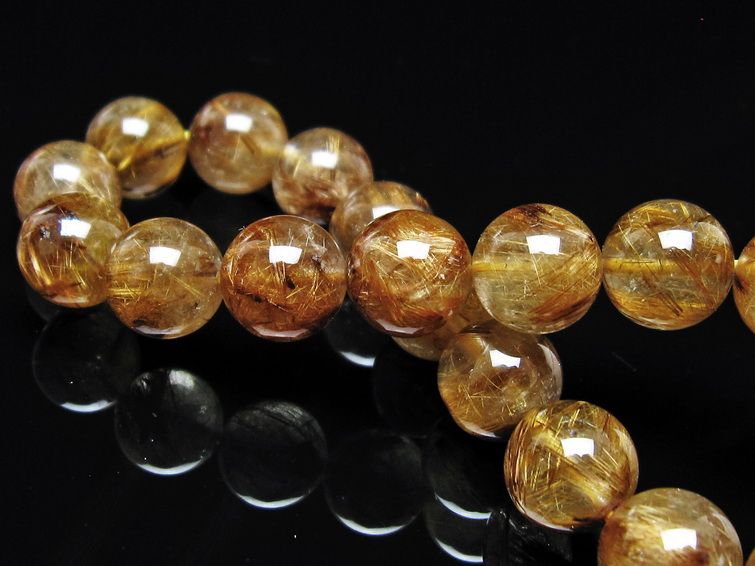 ルチルクォーツ ブレスレット 11mm タイチンルチル ブレス ブラウンゴールド 一点物 111-54645