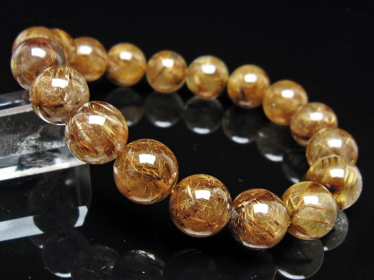 ルチルクォーツ ブレスレット 12mm タイチンルチル ブレス ブラウンゴールド 一点物 111-54648
