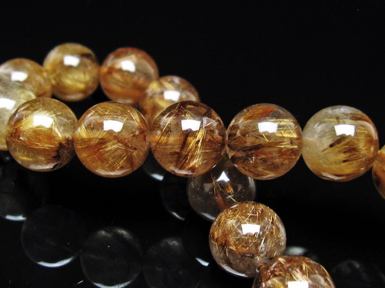 ルチルクォーツ ブレスレット 12mm タイチンルチル ブレス ブラウンゴールド 一点物 111-54648