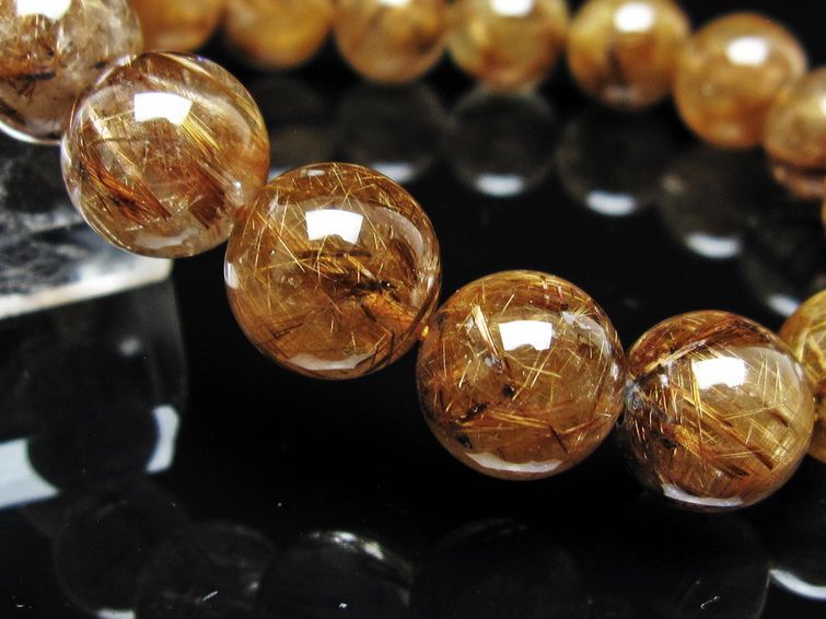 ルチルクォーツ ブレスレット 12mm タイチンルチル ブレス ブラウンゴールド 一点物 111-54648