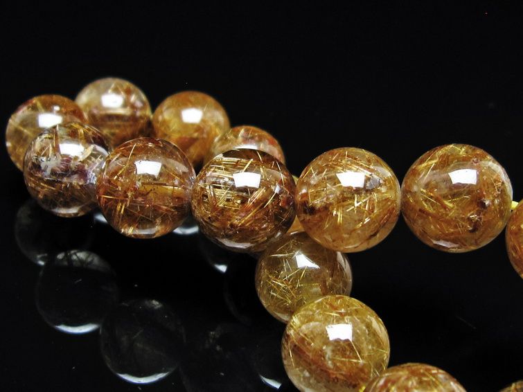 ルチルクォーツ ブレスレット 13mm タイチンルチル ブレス ブラウンゴールド 一点物 111-54649