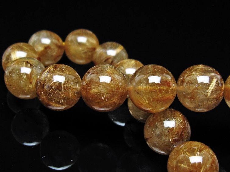 ルチルクォーツ ブレスレット 13mm タイチンルチル ブレス ブラウンゴールド 一点物 111-54650