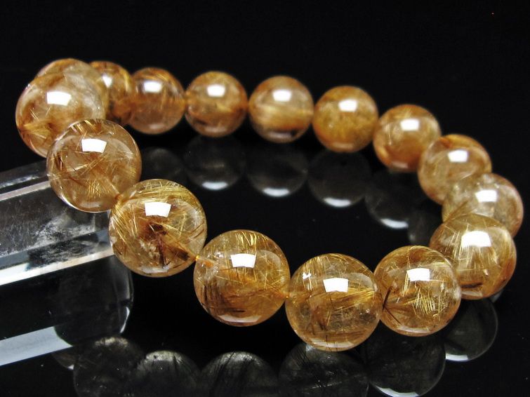 ルチルクォーツ ブレスレット 15mm タイチンルチル ブレス ブラウンゴールド 一点物 111-54651