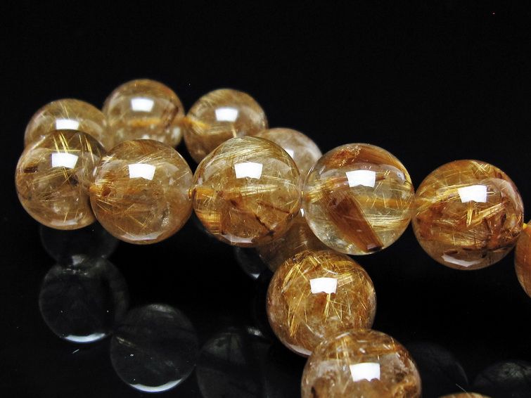 ルチルクォーツ ブレスレット 15mm タイチンルチル ブレス ブラウンゴールド 一点物 111-54651