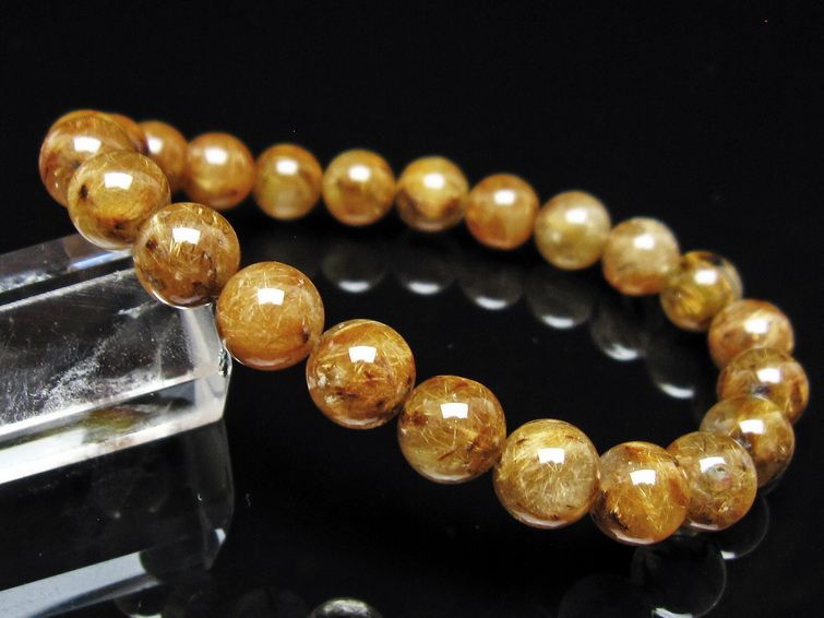 ルチルクォーツ ブレスレット 8mm タイチンルチル ブレス ブラウンゴールド 一点物 111-54654