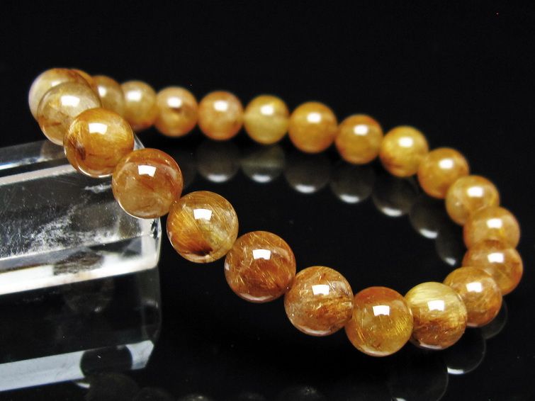 ルチルクォーツ ブレスレット 8mm タイチンルチル ブレス ブラウンゴールド メール便可 一点物 111-54658