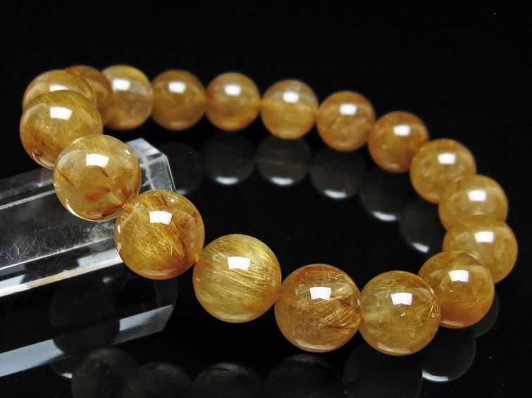 ルチルクォーツ ブレスレット 13mm タイチンルチル ブレス ブラウンゴールド 一点物 111-54665