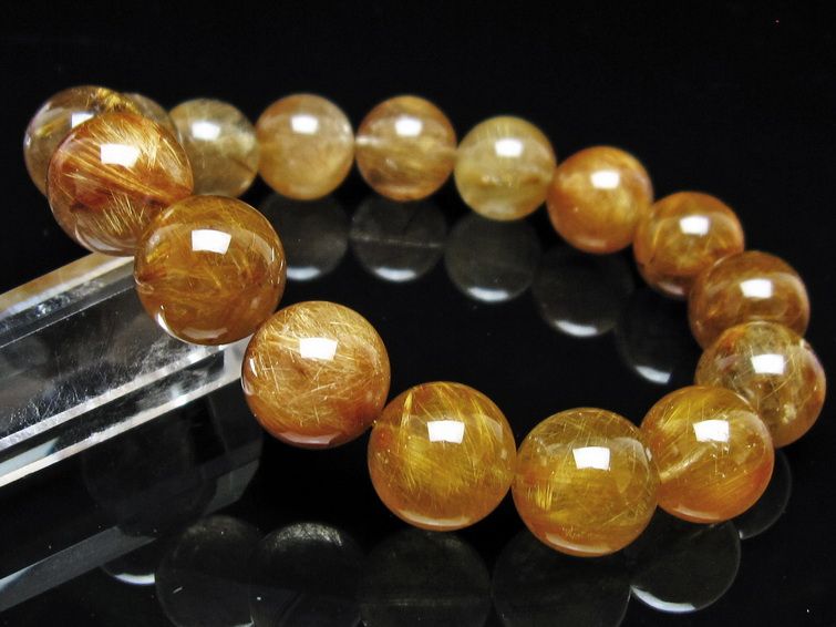 ルチルクォーツ ブレスレット 14mm タイチンルチル ブレス ブラウンゴールド 一点物 111-54668