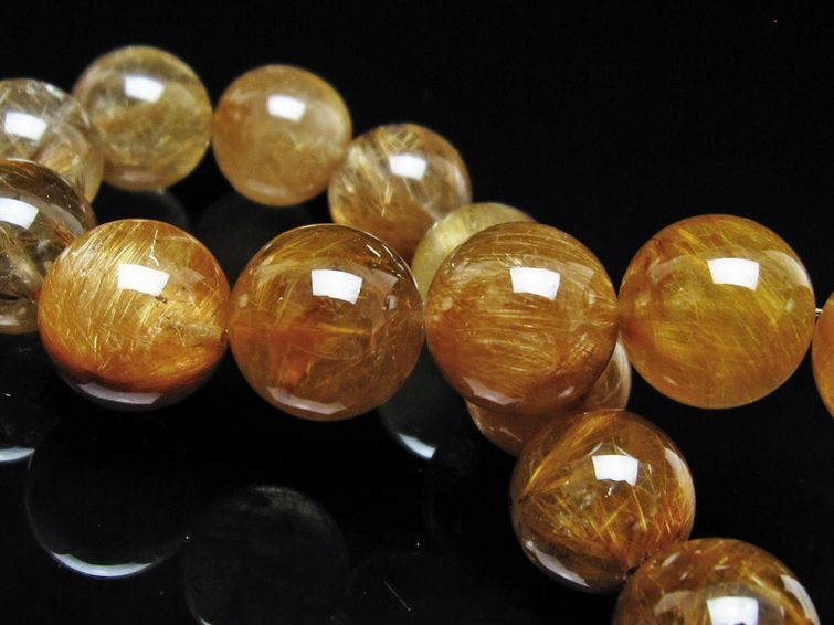 ルチルクォーツ ブレスレット 14mm タイチンルチル ブレス ブラウンゴールド 一点物 111-54668