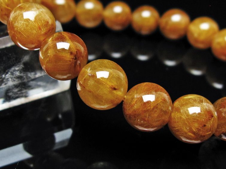 ルチルクォーツ ブレスレット 10mm タイチンルチル ブレス ブラウンゴールド 一点物 111-54671