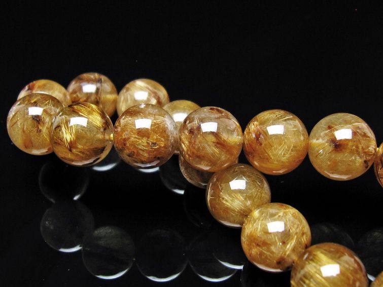 ルチルクォーツ ブレスレット 11mm タイチンルチル ブレス ブラウンゴールド 一点物 111-54677