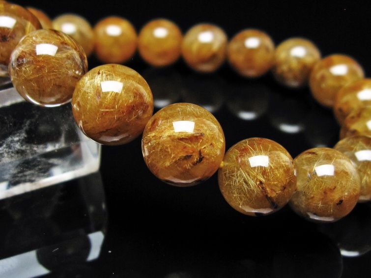 ルチルクォーツ ブレスレット 11mm タイチンルチル ブレス ブラウンゴールド 一点物 111-54678