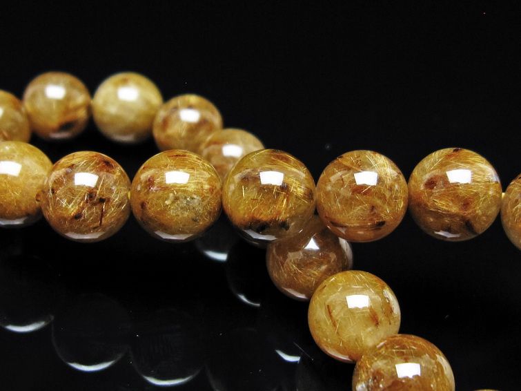 ルチルクォーツ ブレスレット 10mm タイチンルチル ブレス ブラウンゴールド 一点物 111-54679