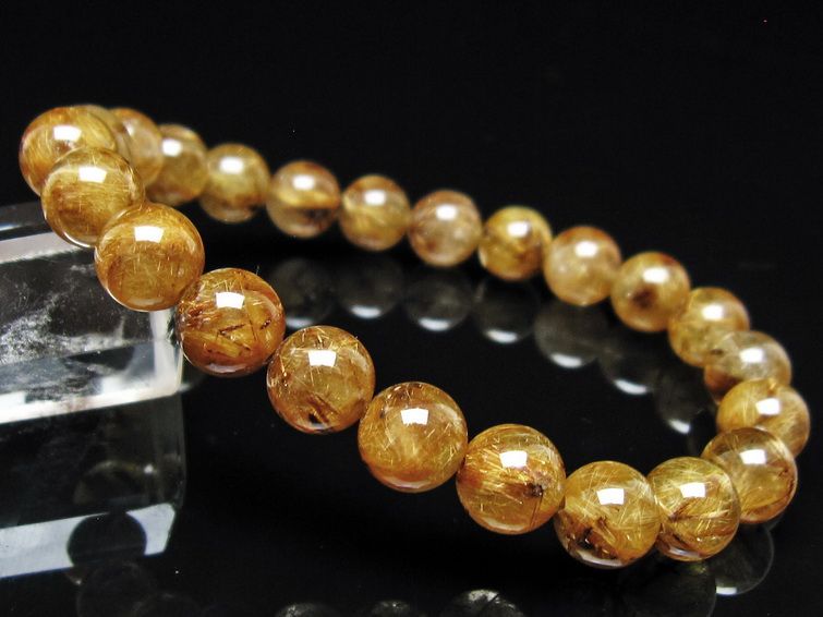ルチルクォーツ ブレスレット 8mm タイチンルチル ブレス ブラウンゴールド 一点物 111-54685