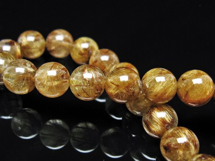 ルチルクォーツ ブレスレット 8mm タイチンルチル ブレス ブラウンゴールド 一点物 111-54685
