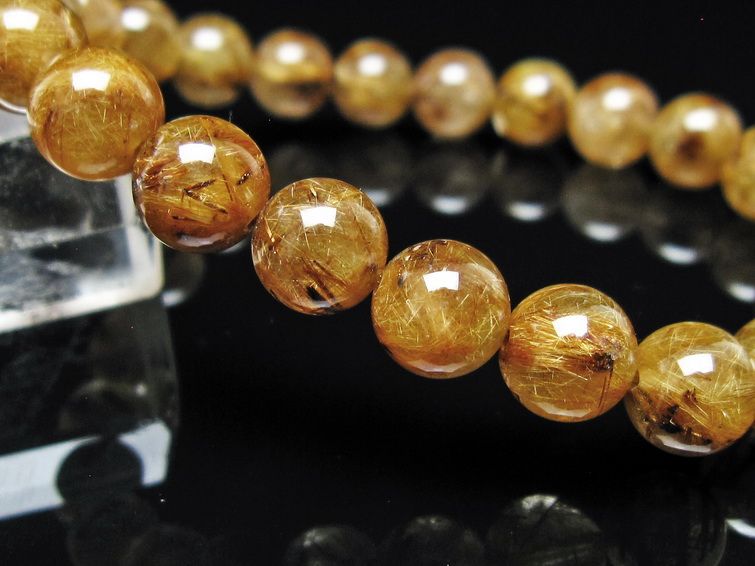 ルチルクォーツ ブレスレット 8mm タイチンルチル ブレス ブラウンゴールド 一点物 111-54685