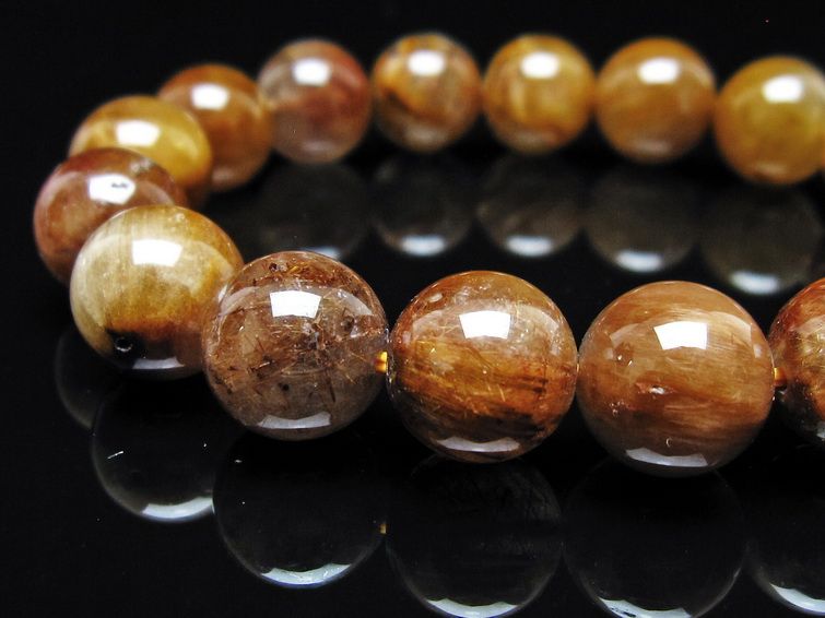 ルチルクォーツ ブレスレット 11mm ゴールドルチル ブロンズルチル メール便可 一点物 111-54856