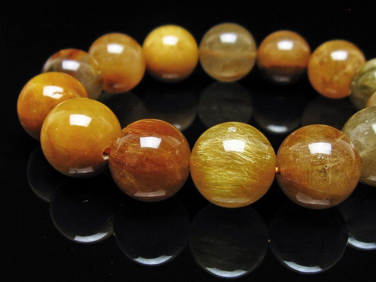 ルチルクォーツ ブレスレット 16mm ゴールドルチル ブロンズルチル 一点物 111-54860