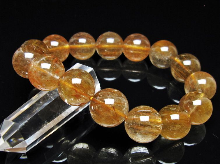 ルチルクォーツ ブレスレット 15mm ゴールドルチル ブロンズルチル 一点物 111-54880