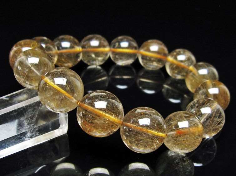 ルチルクォーツ ブレスレット 15mm ゴールドルチル ブロンズルチル 一点物 111-54892