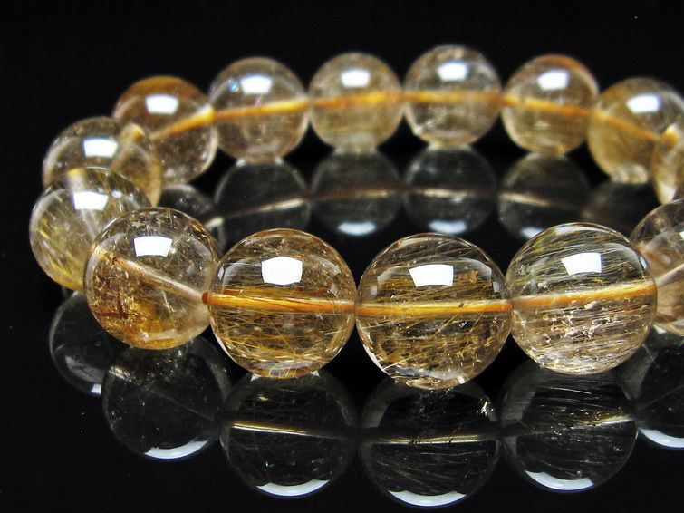 ルチルクォーツ ブレスレット 15mm ゴールドルチル ブロンズルチル 一点物 111-54892
