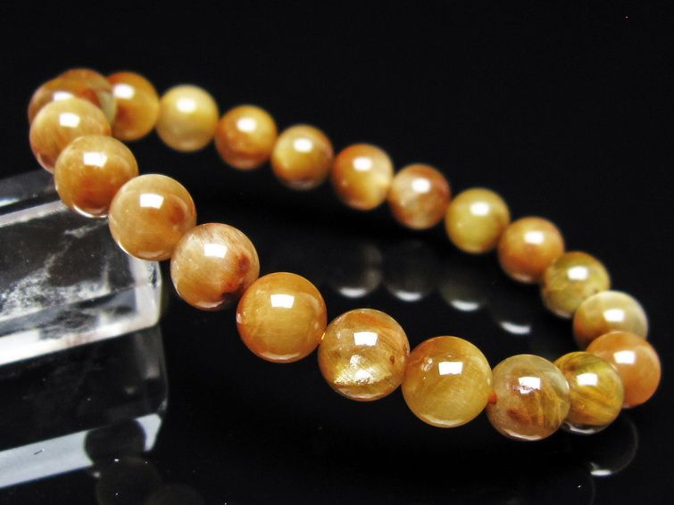 ルチルクォーツ ブレスレット 8mm ゴールドルチル ブロンズルチル メール便可 一点物 111-54898
