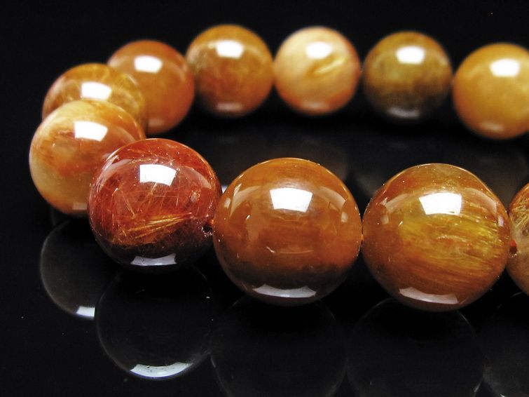 ルチルクォーツ ブレスレット 15mm ゴールドルチル ブロンズルチル 一点物 111-54908