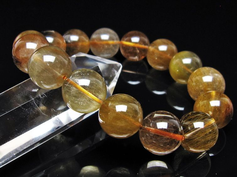 ルチルクォーツ ブレスレット 15mm ゴールドルチル ブロンズルチル 一点物 111-54931