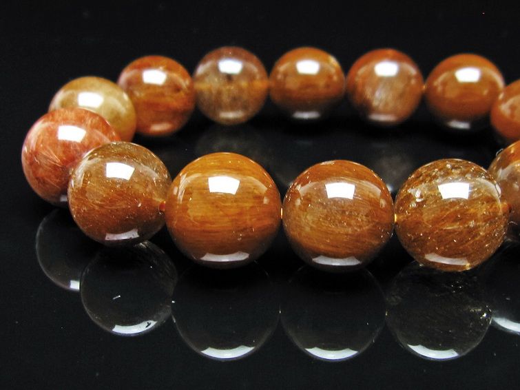 ルチルクォーツ ブレスレット 15mm ゴールドルチル ブロンズルチル 一点物 111-54952